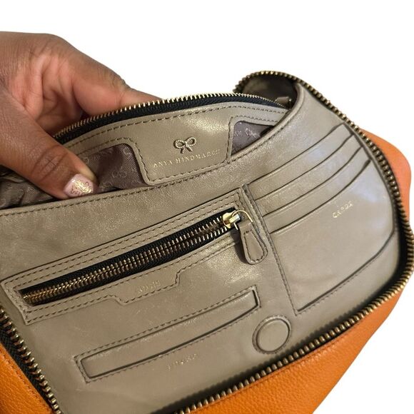 Anya Hindmarch Maxi Leather Large Shoulder Bag Crossbody Hobo Top Handle Orange - Picture 10 of 15